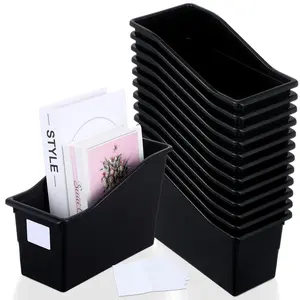 12 Pack Large Book Bins, Durable Magazine Organizer File Holder High-Quality Plastic Book Storage Bins with Labels for Classroom Library, Office, Desktop Organization, Bookshelf Categorization