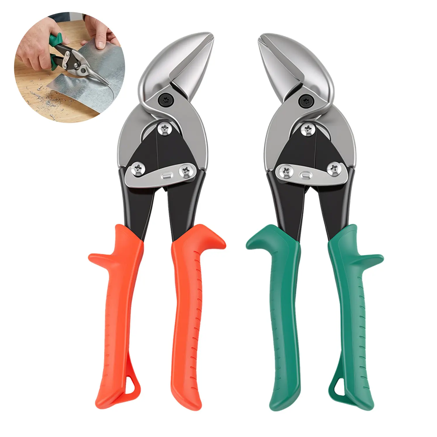 10-Inch CR-V Aviation Tin Snips, High Leverage Compound Lever Metal Cutting Shears with Serrated Edge Offset Design, Cutting Supplies Hardware Tool for HVAC, Drywall