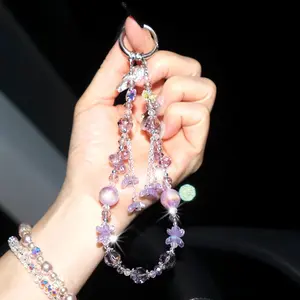 Luxury Colorful Flower Crystal Phone Charm, Super Shiny Beaded Pendant Strap, Trendy Women's Phone Lanyard Accessory, Phone Chain