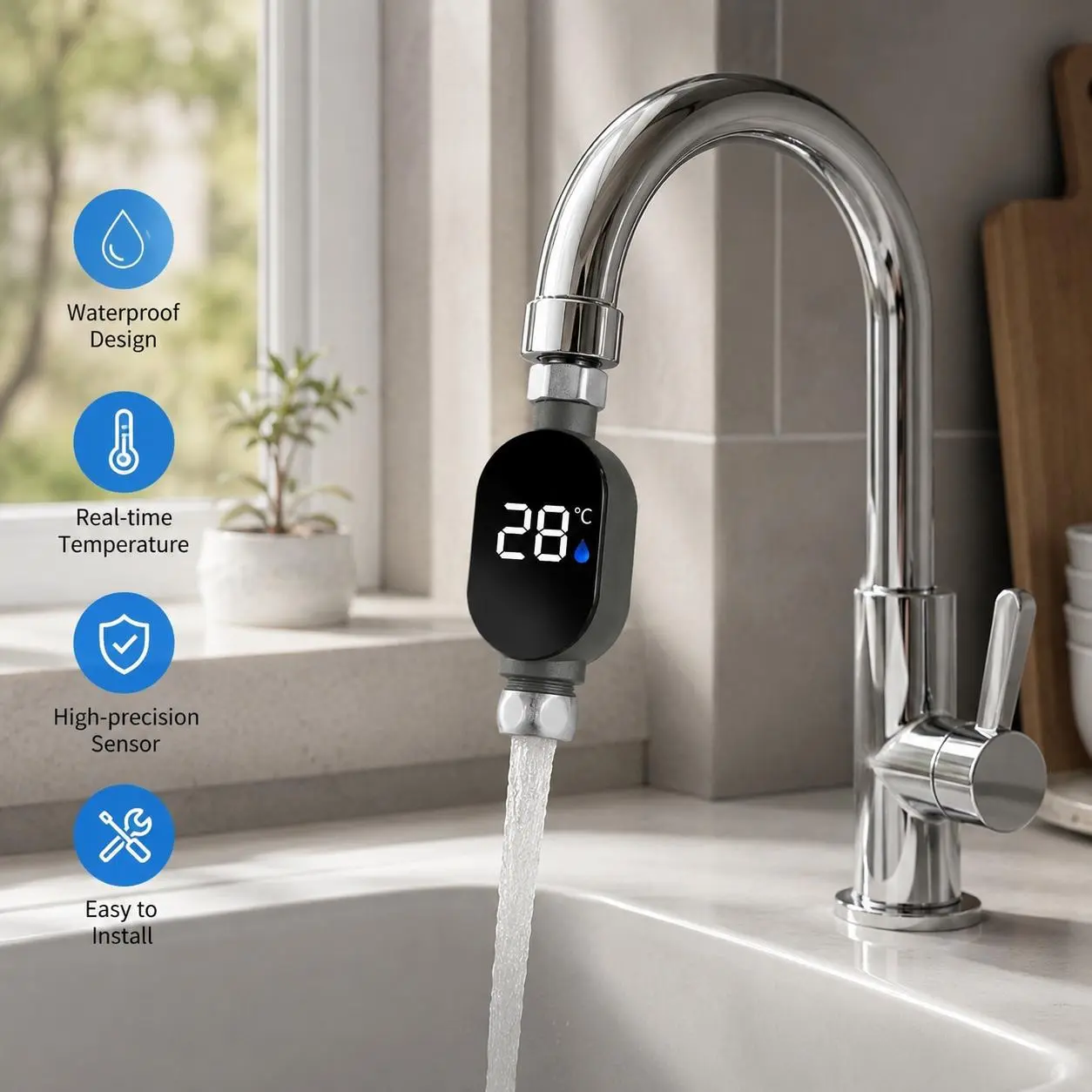 2 Counts Shower LED Water Thermometer, Waterproof Large Digital Display for Bathroom Faucet and Shower Water Temperature Detection