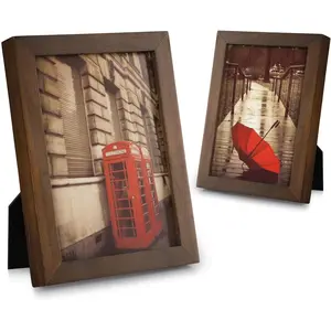 Emfogo, Christmas souvenir, Pack of 2 Rustic Picture Frames 5x7 with Real Glass, Solid Wood 5x7 Photo Frame for Table Room Home christmas haul 2024 unique gift