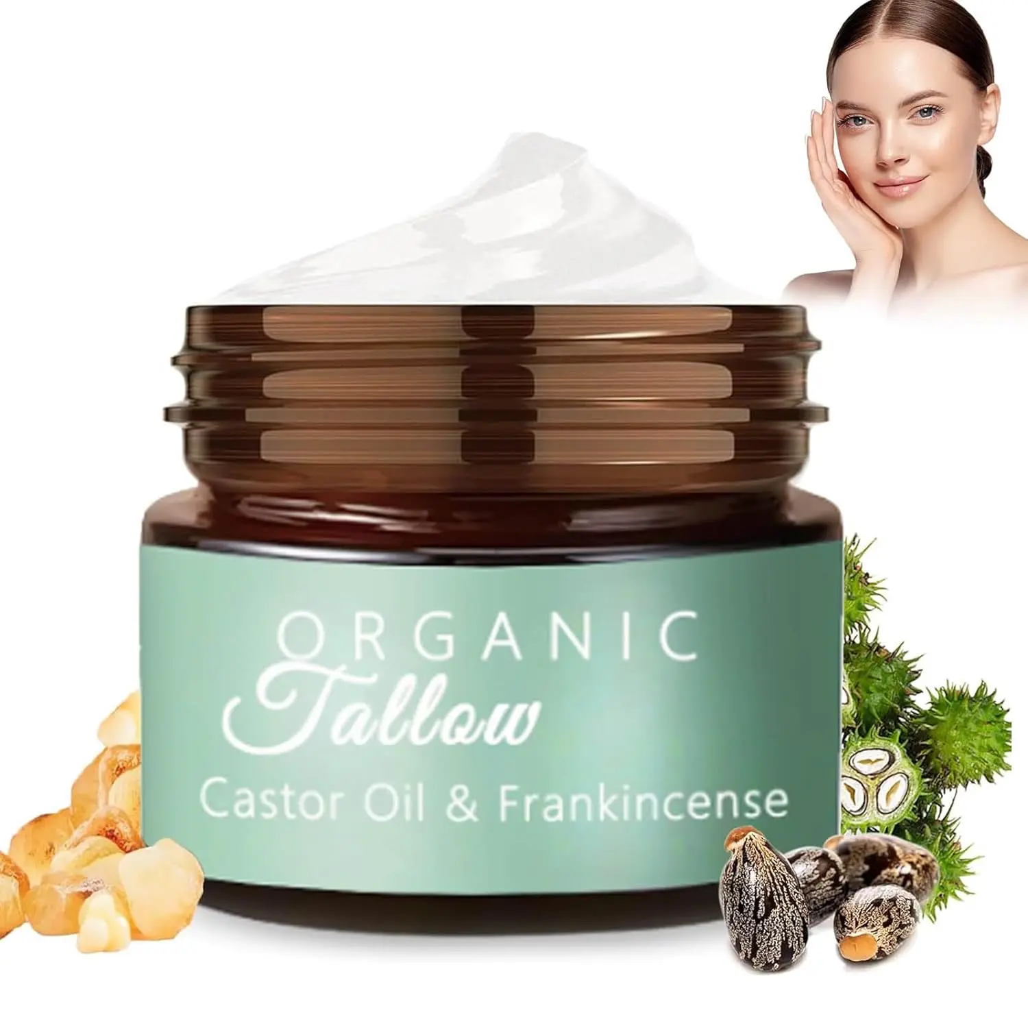 Grass Fed Beef Tallow with Frankincense Oil and Castor Oil, Organic Beef Tallow Moisturizer for Skin, Beef Tallow Cream Tallow and Manuka Honey Balm, Face & Body Moisturizer (1pc)