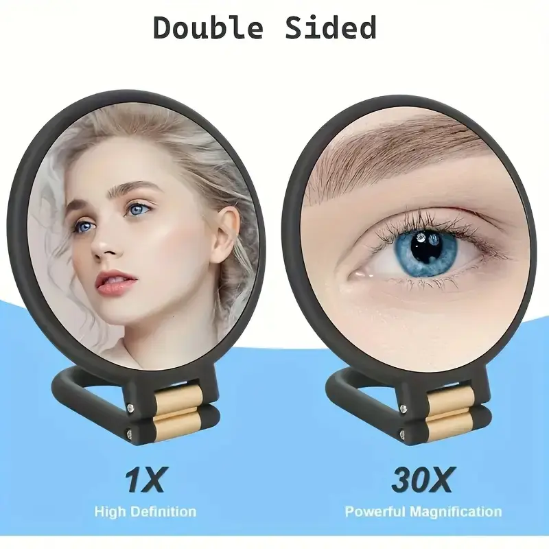 30x Magnifying Dual-Sided Handheld Makeup Mirror, 360° Adjustable Handle for Travel, portable vanity mirror, Cosmetic Mirror, Ideal for Makeup and Skincare, No Batteries Needed, Travel Hand Mirrors, Hand Held Mirrors with Handle