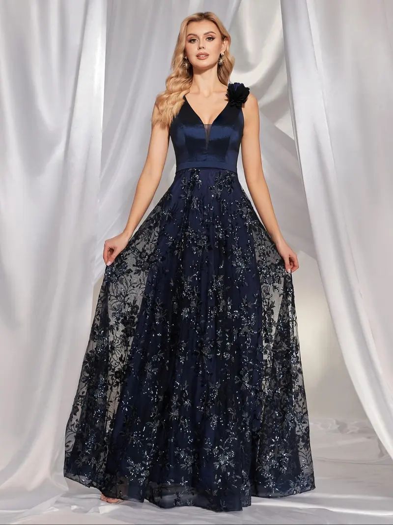 navy blue 3 4 sleeve lace dress Rickie Freeman For Teri Jon Lace Cocktail Dress main image 0