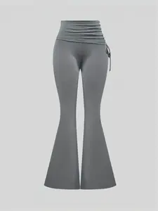 Fashionable Slim Fit Casual Plain Flared Pants with Adjustable Drawstring, Comfortable Leg-Fitting Design for Chic Look Bottoms