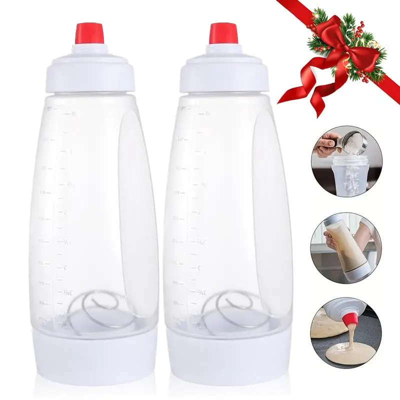 Stainless Steel Smooth Kitchen Pancake Batter Dispenser & Mixer with Blender Ball, Heat-Resistant Easy-Pour Silicone Spout, Dish-Friendly Baking Utensil Value Pack for Pancakes, Waffles