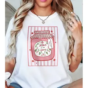 Jesus Is My Jam Strawberry Jar Graphic Cotton Tshirt For Christian Women