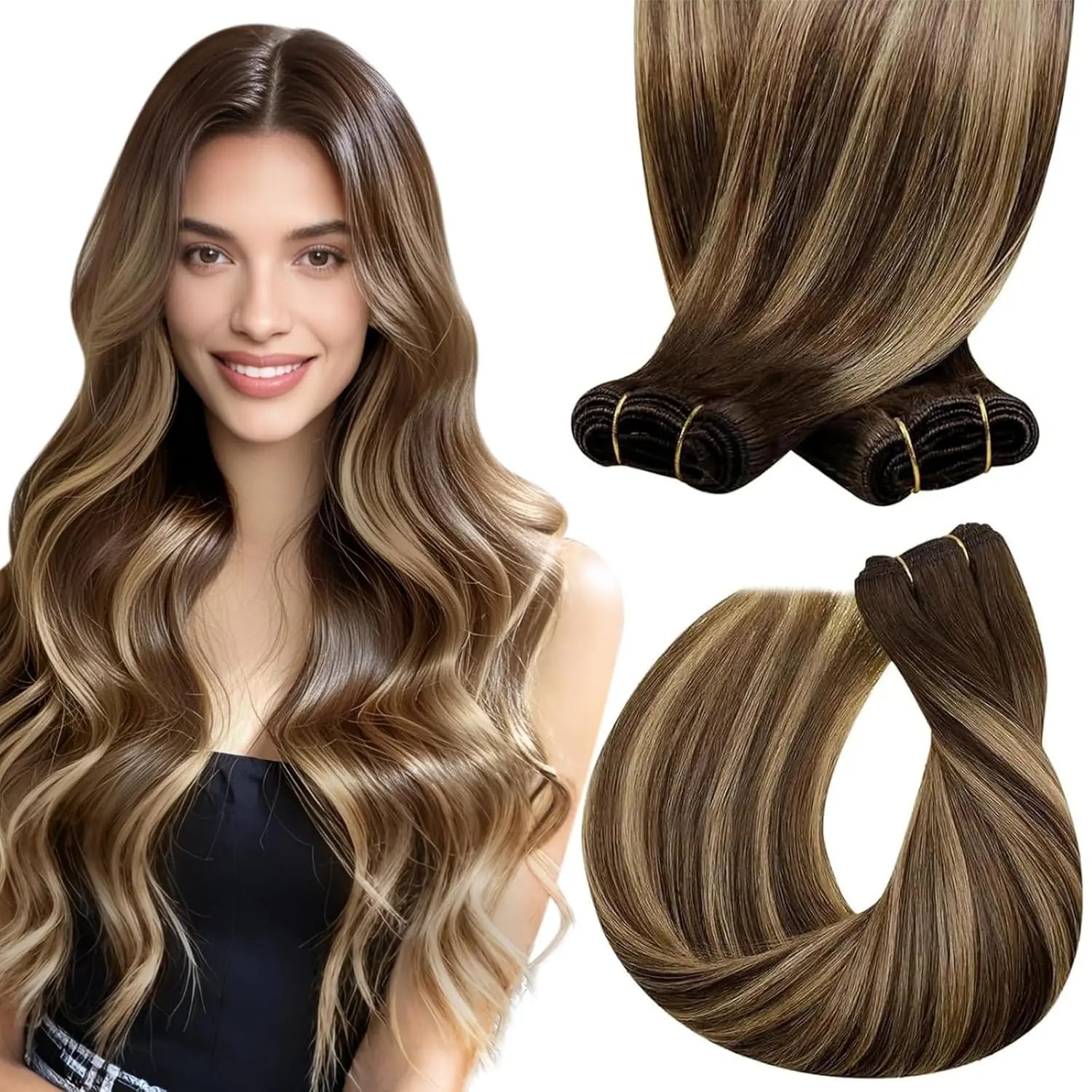 #4/27/4-Dark Brown Balayage Caramel Blonde