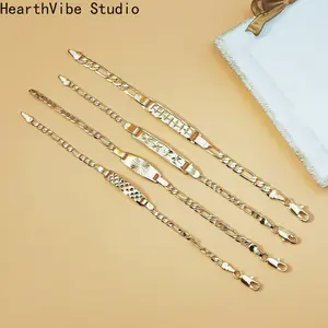 18K Gold-Plated Figaro Chain Bracelet — Vintage Engraved Cuban Link Jewelry (Unisex)