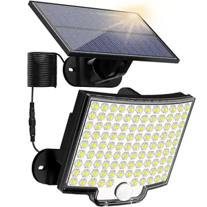 1 set of outdoor solar lights, solar wall lights, 106 LED outdoor solar lights with motion sensors, LED solar safety wall lights, IP65 waterproof, suitable for lighting tools in courtyards, gardens, villas, apartments, corridors and other scenes