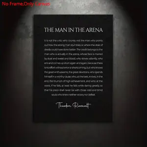 1 Piece/Set Frameless Canvas Painting Print Poster, Minimalist Style Art, Motivational Story: The Man in the Arena, Quote Prints, Ideal Gift for Bedroom, Living Room, Mural, Wall Decoration, Artistic Home Decor