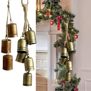 Vintage Style Christmas Bell Ornament, Metal Material Classic Holiday Design, Handmade Twine Hanging Decoration, Rustic Farmhouse Decor