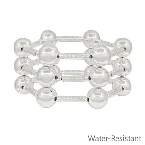 Water Resistant Set of 3 Silver Tube with 14MM Silver Beaded Bracelet Set