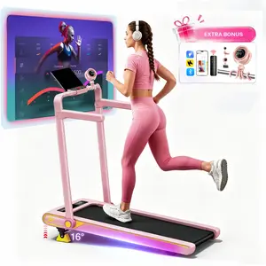 2 pink foldable treadmills with handrails, walking treadmill, incline-adjustable portable treadmill, easy to move, quiet design, suitable for home and office use, walking treadmill with LED display, comes with a cooling mini fan Summervibes