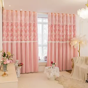 1pc Full Light Blocking Embroidered Lace Curtain, Layered Patchwork Design, Floral Embroidery & Lace Trim, Soften Light, Protect Privacy