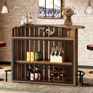 TRIBEWOOD 4-Tier Bar Table, 39.4" H Home Bar Unit with Footrest, Arc-Shaped Mini Bar Table, Modern Wine Bar Cabinet for Home Pub, Living Room