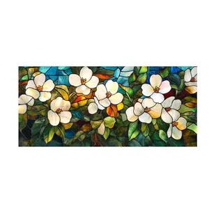 Naiveferry Window Film Flowers, Window Cling Privacy Film Removable Window Privacy Film Glass Door Window Covering Stickers for Living Room Bedroom Study Dining Room 45X100cm(Green)