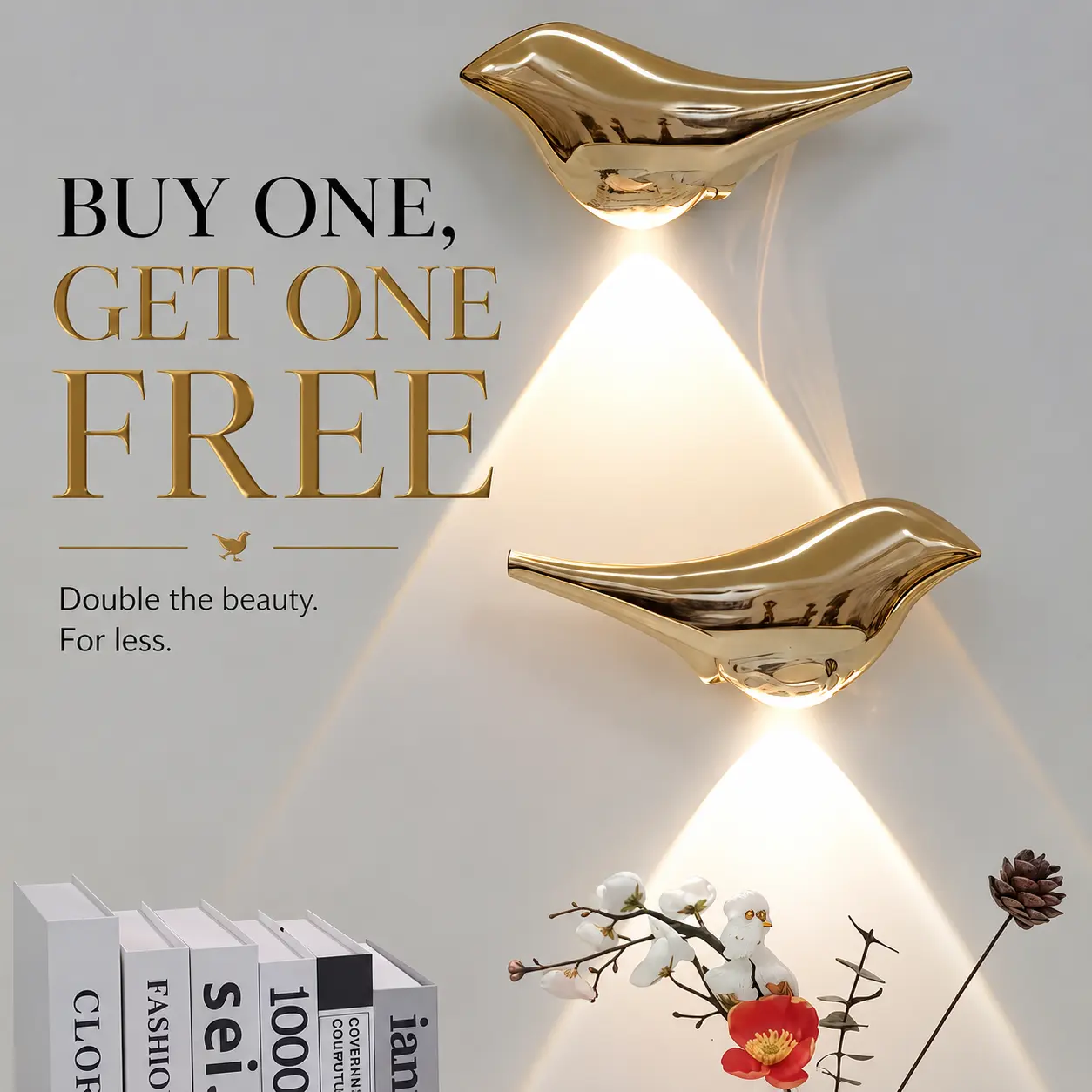 Buy One Get One Free! Golden Bird Wall Lamp 2-Pack – Motion Sensor Rechargeable Wireless Night Light, Magnetic No-Drill Decor Lighting for Bedroom, Living Room, Hallway & Bathroom