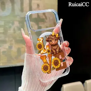 Magnetic Phone Case for iPhone11/12/13/14/15/16/17/promax/Air/Plus,Cute Baby Highland Cow Sunflower Love MagSafe Compatible,Aesthetic Pattern Design Lightweight,AntiScratch,and Trendy
