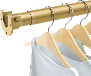 Heavy Duty Stepless Adjustable Closet Rods for Hanging Clothes, 17 to 54 Inch 1.3 Inch Diameter Metal Closet Rod for Wardrobes Laundry Bedroom RV, Gold