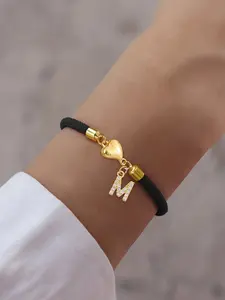 Women's Adjustable Bracelet with Zircon Letter Pendant, Casual Heart Magnet Closure, Classic Fashion Jewelry for All Seasons