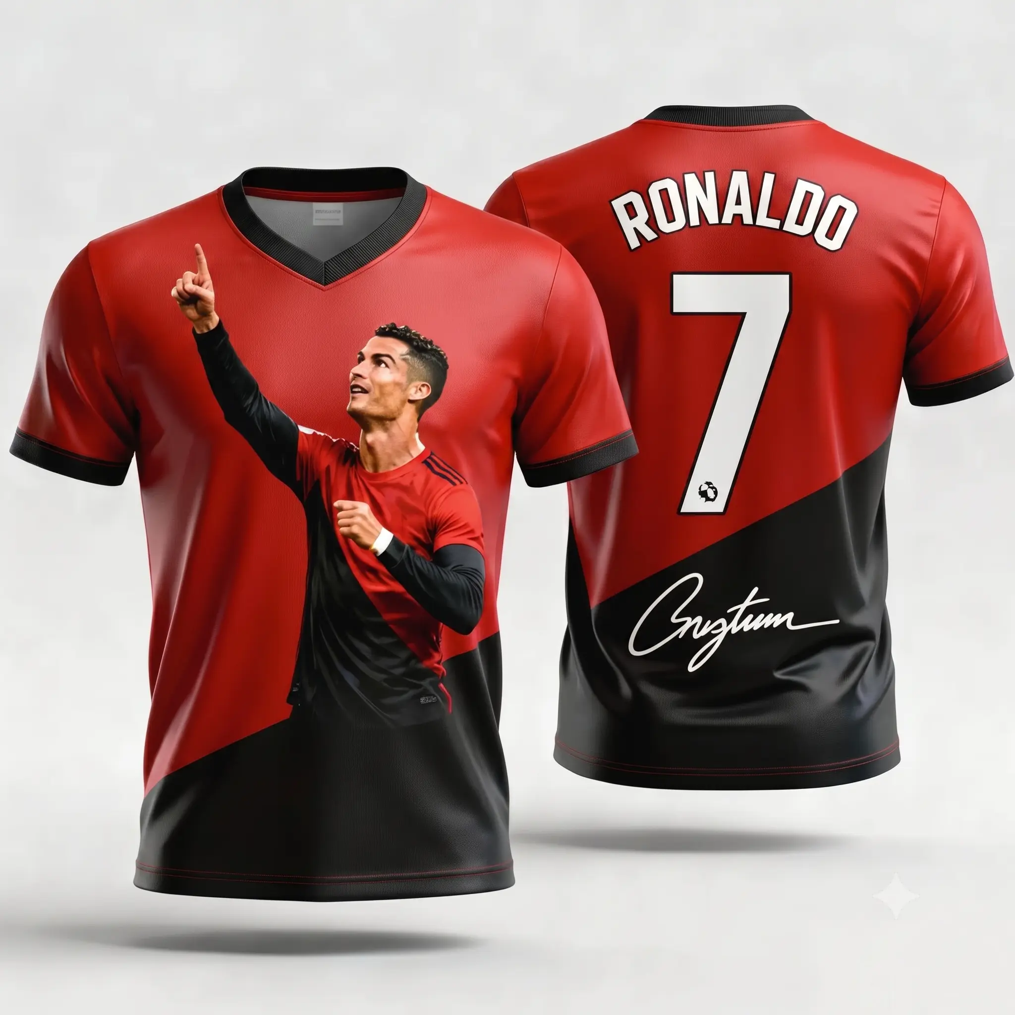 3D Print Football Jersey V-neck #7 Style – Soccer Fan Shirt Men Women Breathable Sports Training Top Casual Wear NVX6C