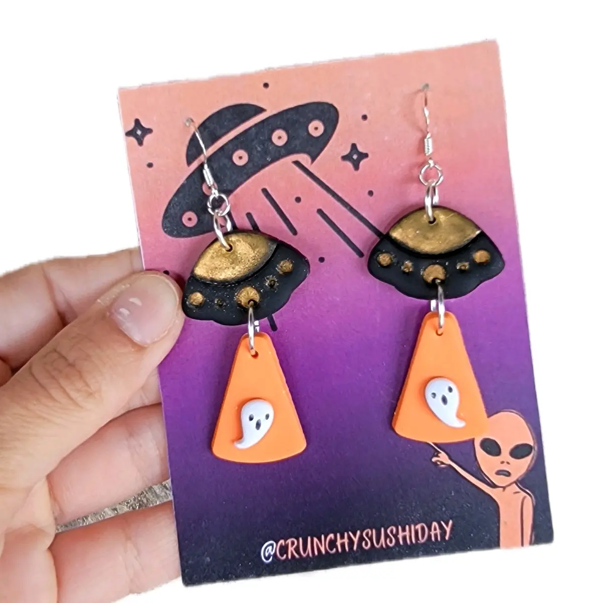 Spooky UFO Halloween Earrings - Cute Ghost and Alien Earrings for Women