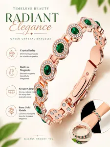 Magnetic Copper Bracelet for Women, Rose Gold Crystal Gemstone Bracelet, Adjustable Stack Bangle, Jewelry Gift for Her, Stackable Bracelet, Elegant Jewelry Bracelet