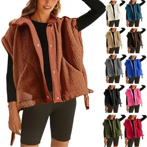 Molitree Women's Oversized Fleece Vest Sleeveless Casual Button Down Piecing Fuzzy Sherpa Gilet Jacket with Pockets Basic Minimalist
