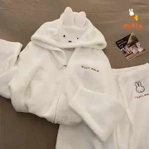 Kawaii Miffy Pajamas Creative Fashion Hooded Loungewear Comfortable Dopamine Home Wear Set Anime Accessories Girls Perfect Gifts