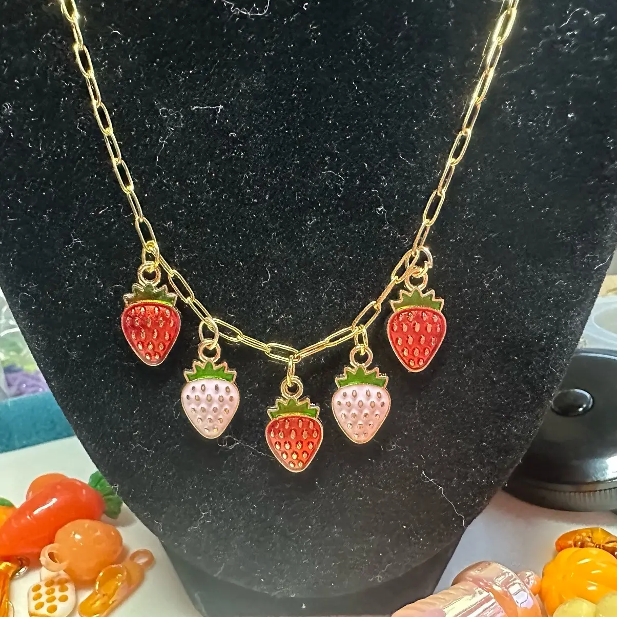Strawberry charm necklace