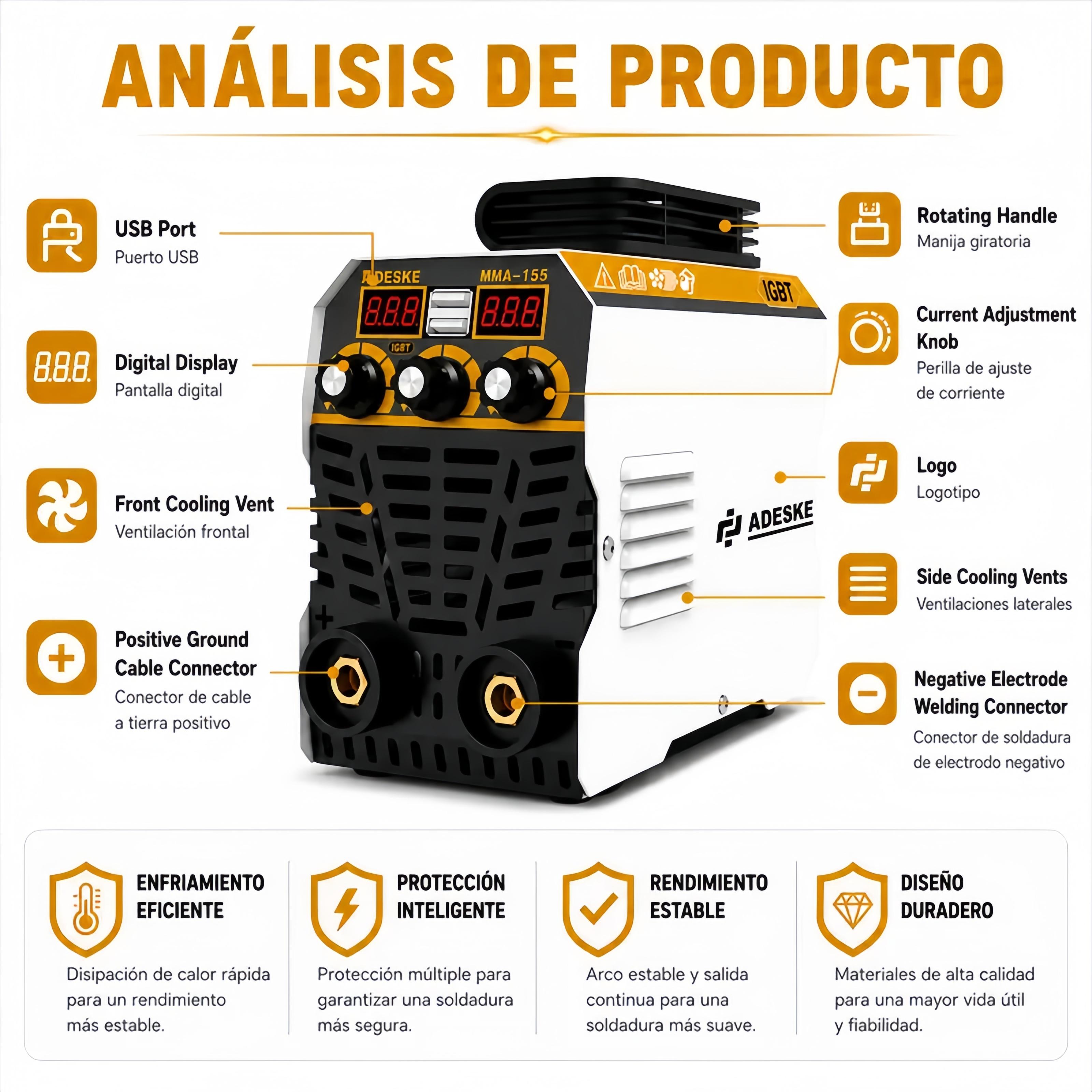 ADESKE MMA-155 Portable Welding Machine – Dual Voltage 110V/220V, 120A Output, Digital Display, Overload Protection, Complete Welding Kit for Home, Auto Repair & Construction