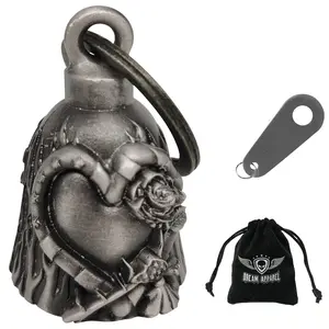 Dream Apparel Heart with Rose Motorcycle Bell, Christmas/Halloween Bell, Gremlin/Guardian Motorcycle Bell/Motorcycle Key Chain For Bikers Women Men W/Hanger Biker, Bell For Riders, Good Luck Riding Bell SpiritBell Moto Accessories