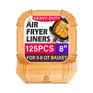 Air Fryer Liners Disposable, 125Pcs Parchment Paper, 8 Inch Non-stick Air Fryer Paper Liners, Unbleached Square Airfryer Liners for 5-8QT Air Fryer, Baking, Roasting Microwave