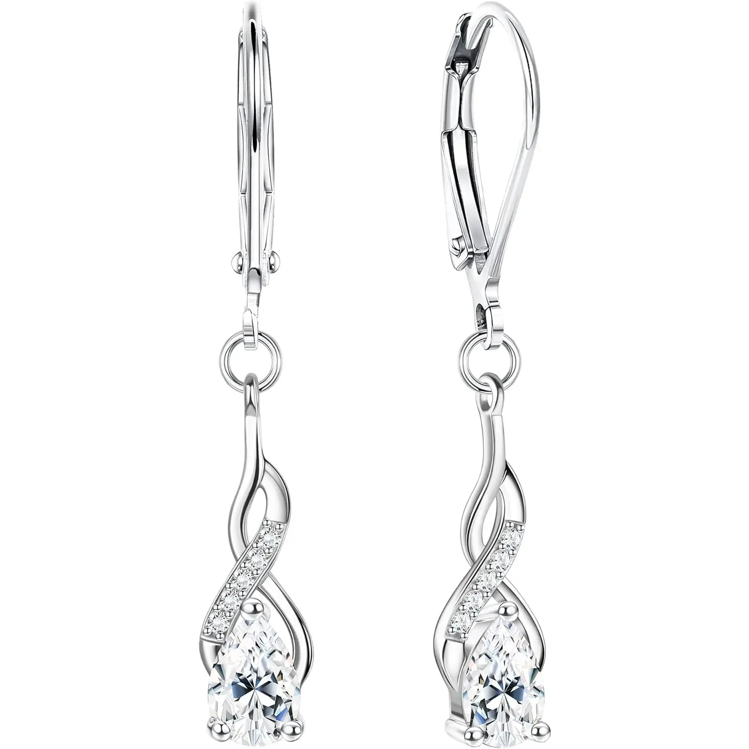MILACOLATO 925 Sterling Silver Earrings for Women Rainbow Moonstone Cubic Zirconia Hoops Dangle Earrings Silver 925 Leverback Moonstone CZ Infinity Drop Earrings Hypoallergenic Jewelry for Women Girls