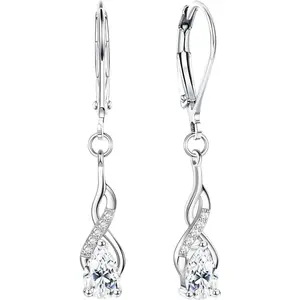MILACOLATO 925 Sterling Silver Earrings for Women Rainbow Moonstone Cubic Zirconia Hoops Dangle Earrings Silver 925 Leverback Moonstone CZ Infinity Drop Earrings Hypoallergenic Jewelry for Women Girls