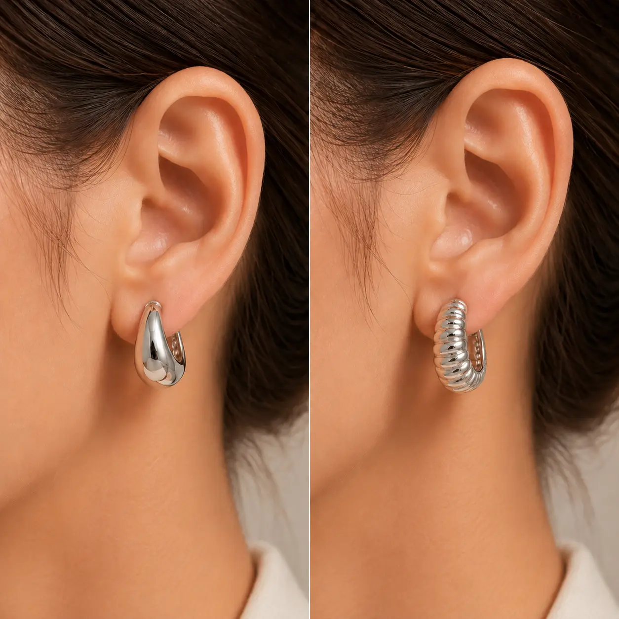Small Stainless Steel 14k Gold-Plated Hoop Earring 2-Piece Set