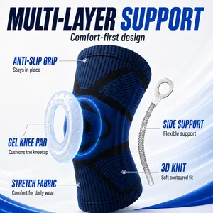 2 PACK Lightweight Knee Support for Walking & Training, 3D Knit Compression Sleeve with Gel Knee Pad, Flexible Fit for Gym, Travel, Everyday Use