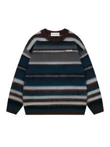 Men's Fall Winter Striped Sweater, Casual Fashion Knitwear, Winter Warm Pullover, Trendy Loose Fit Pullover, Soft Alpaca Wool Blend, Long Sleeve