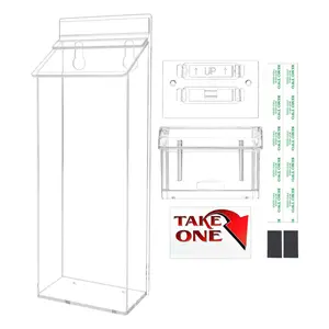 Outdoor Brochure Holder with Lid Holds 4" x 9" Trifolds and 3.5" x 2" Business Cards Clear Acrylic Wall Rack Grab A Card Box with Lid Includes Adhesive Strips and Take One Sticker