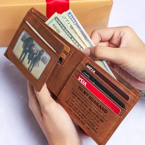 DUJO Top Engraved Wallet for Man - Men's Leather Wallet with RFID Blocking Feature, Lightweight & Durable for Sentimental&Valentine's Day Gifts,Happy Birthday Decorations for Men,Romantic Birthday Gift for Husband,Personalized Anniversary Gifts