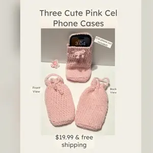 Crochet Cell Phone Case - Pink, Silver