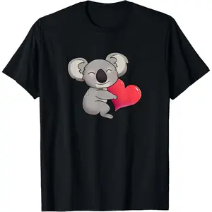 Cute Koala Hugging Heart Graphic T-Shirt - Kawaii Koala Lover Tee