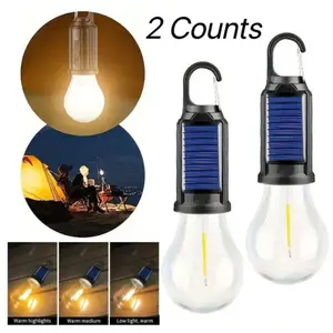 Wild Bright 2-pack portable outdoor USB rechargeable LED lanterns, solar-powered lighting cord hook, 3 modes, high-brightness warm white night light, with camping fishing emergency hook