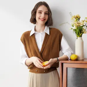 COMOBOCA Women's Cozy Knit Sleeveless Wrap Vest in 100% Cashmere for Ultimate Luxury & Comfort with V-Neckline and Decorative Buttons