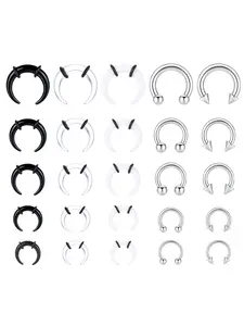 25 Pcs Trendy Black Transparent Silvery Septum Stretcher Piercing Set for Women Men Safe Acrylic Sturdy Stainless Steel for Daily Use Multi-functional Septum Stretchers Fashionable Nose Rings Cute Earrings in One Pack