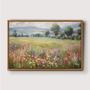 Wildflower Field Oil Painting Landscape Wall Art Print, Nature Large Gallery Art Poster