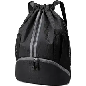 Sports Drawstring Gym Bag with Wet Proof Pocket for Men &Women, Breathable, Lightweight Large Capacity Waterproof Sports Backpack with ShoesCompartment for Swimming, Basketball, Climbing, Camping, Travel, Football