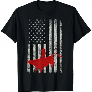 American Flag Bull Riding Cowboy T-Shirt Rodeo Graphic Tee Gift for Men, Western & Patriotic Streetwear for Country Lifestyle and Casual Apparel
