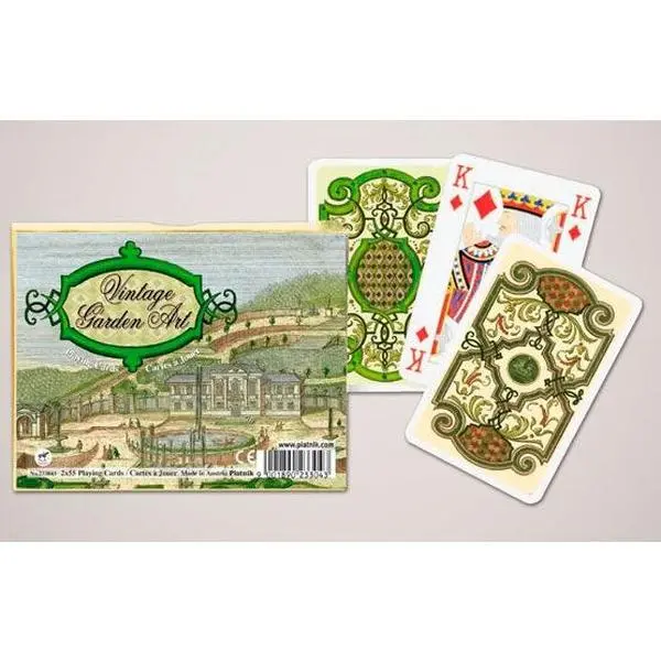 Piatnik Vintage Garden Art Playing Cards - De Luxe Series Quality Coated Paper Double Deck Set, 2 x 55 Bridge-Sized Cards for Optimal Hand Management, 58mm x 89mm, 4-Corner Indices, Exquisite Ornamental Reverse Sides, Ideal for Botanical Art Collectors
